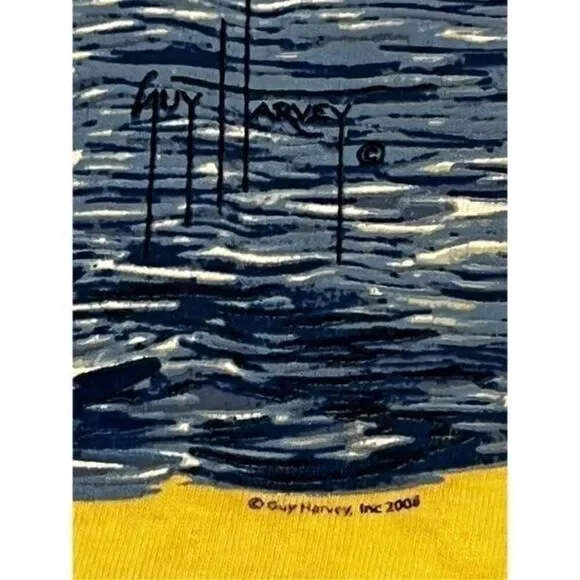 Vintage Guy Harvey Marlin Boat blue-Print Yellow Tee - Picture 7 of 8